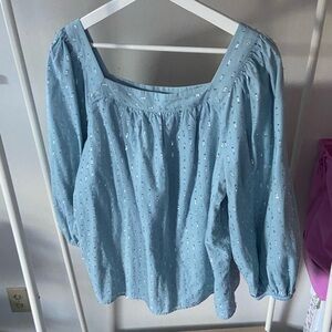 Lauren Conrad blue shimmer square neck puff 3/4 sleeve top size xl